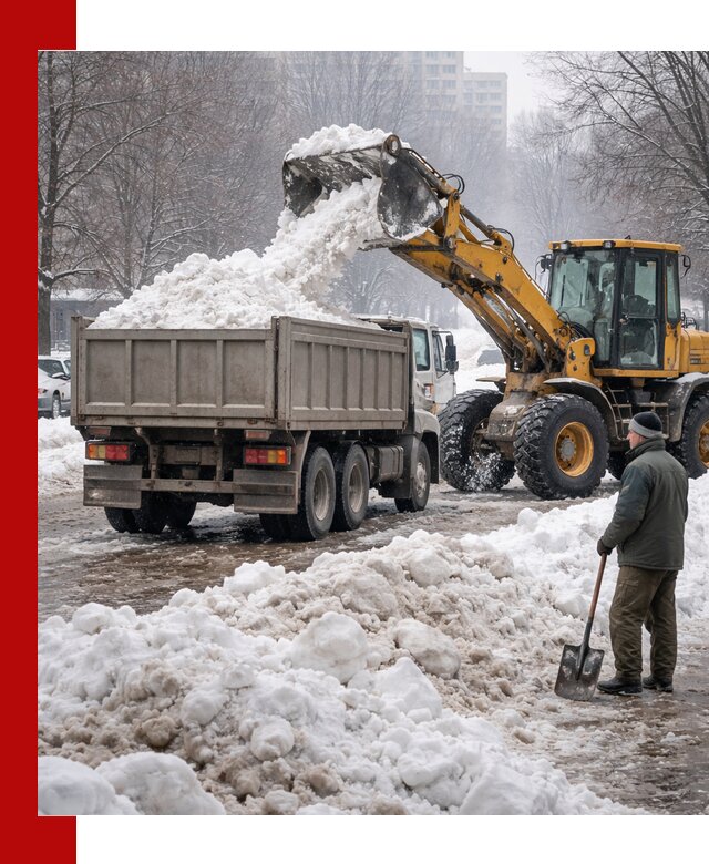 Вывоз снега грузовой техникой в Александрове оперативно и чисто