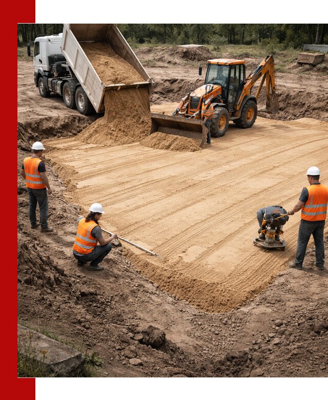 Устройство песчаной подушки для фундаментов и дорог в Александрове